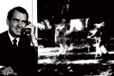 Le président des Etats-Unis Richard Nixon au téléphone depuis la Maison Blanche félicite les astronautes de la mission Apollo 11, le 21 juillet 1969