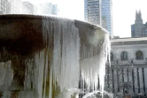 Une fontaine gelée, le 13 mars 2017 à New York