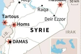 Carte de localisation d'une série d'attaques à la bombe dans plusieurs villes de Syrie, essentiellement contrôlées par le régime 