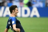 Le défenseur des Bleus  Benjamin Pavard exulte après avoir inscrit le 2e but pour la France face à l'Argentine en 8e de finale du Mondial, le 30 juin 2018 à Kazan