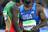 L'Américain Lashawn Merritt (d) et le Grenadin Kirani James à l'arrivée de leur demi-finale du 400 m aux JO de Rio, le 13 août 2016