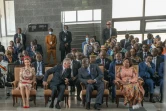 (g-d) la reine Mathilde et le roi Philippe de Belgique, le président congolais Félix Tshishekedi et son épouse Denise Nyakeru Tsishekedi, lors d'une cérémonie au Musée national de Kinshasa, le 8 juin 2022 en RDC