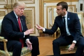 Le président américain Donald Trump s'entretient avec son homologue français Emmanuel Macron le 10 novembre 2018, au palais de l'Elysée à Paris.