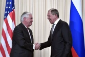 Le ministre russe des Affaires étrangères Sergueï Lavrov et le secrétaire d'Etat américain Rex Tillerson après une conférence de presse à Moscou le 12 avril 2017