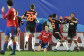 Anthony Martial congratulé par ses coéquipiers après son but avec Manchester United contre le CSK Moscou, le 21 octobre 2015 à l'Arena Khimki