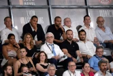 Le président de Villeurbanne Tony Parker (au dernier rang au centre) lors de la victoire en finale du championnat de France face à Monaco 66-55 à l'Astroballe le 25 juin 2019