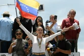 La cheffe de l'opposition vénézuélienne Maria Corina Machado (C) lors d'une manifestation contre la réélection du président Nicolas Maduro, à Caracas le 17 août 2024
