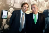 Les co-présidents de Saint-Etienne Roland Romeyer (g) et Bernard Caiazzo, lors de la cérémonie d'ouverture du premier musée dédié à un club de football, le 20 décembre 2013