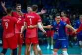 La joie des volleyeurs français après leur victoire face à l'Allemagne, le 6 septembre 2021, lors de l'Euro-2021 à Tallinn