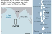Carte des Maldives dont Le président Abdulla Yameen a décrété l'état d'urgence pour une durée de 15 jours