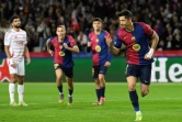 L'attaquant polonais de Barcelone inscrit à domicile sur penalty son 100e but en Ligue des champions contre Brest, le 26 novembre 2024 