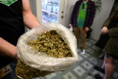 Au cours de leur tour dans les coulisses de l'industrie du cannabis, les visiteurs s'arrêtent dans un dispensaire de marijuana, à Los Angeles, le 24 janvier 2019 