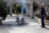 Les restes d'un missile tombé dans le village de Kaoukaba au Liban près de la frontière avec la Syrie, après une attaque d'Isarël le 10 février 2018