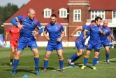 Les joueurs roumains à l'entraînement, le 23 septembre 2015 au Dulwich College à Londres 