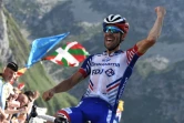 Thibaut Pinot laisse éclater sa joie à l'arrivée de la 14e étape du Tour de France 2019 qu'il a remportée au sommet du Tourmalet le 20 juillet 2019.