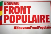 Photo prise le 14 juin 2024 à Paris du logo du "Nouveau Front Populaire" 