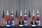 La présidente sud-coréenne Park Geun-hye, le président américain Barack Obama et le Premier ministre japonais Shinzo Abe le 31 mars 2016 à Washington 