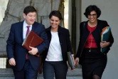 Patrick Kanner, Najat Vallaud-Belkacem et Myriam El Khomri à la sortie du conseil des ministres le 6 avril 2016 à l'Elysée à Paris