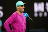 L'Espagnol Rafael Nadal après avoir remporté sa demi-finale du simple messieurs contre l'Italien Matteo Berrettini à l'Open d'Australie de tennis, à Melbourne, le 28 janvier 2022.