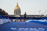La Française Cassandre Beaugrand à l'arrivée du triathlon féminin des Jeux, le 31 juillet 2024 à Paris