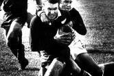 Photo du New Zealand Herald, le 15 août 1981, du joueur néo-zélandais Stu Wilson marquant un essai lors du match face à l'Afrique du Sud à  Christchurch