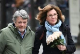 L'ancien ministre Jean-Louis Borloo et la journaliste Béatrice Schönberg, assistent aux funérailles de France Gall, à Paris, le 12 janvier 2018