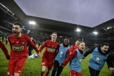 La joie des joueurs d'Andrézieux lors du 32e de finale de la Coupe de France à Marseille, à Saint-Etienne, le 6 janvier 2019