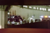 L'épave de la voiture accidentée où se trouvait Lady Diana après l'accident dans le tunnel de l'Alma à Paris le 31 août 1997