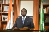 L'ancien président ivoirien et leader du Parti démocratique de Côte d'Ivoire (PDCI), Henri Konan Bédié, s'exprime lors de ses vœux de nouvel an, le 31 décembre 2020 à Abidjan