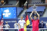 L'Autrichien Dominic Thiem, vainqueur de l'US Open face à l'Allemand Alexander Zverev (2-6, 4-6, 6-4, 6-3, 7-6 (8/6), le 13 septembre 2020 à New York