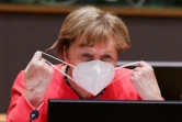 La chancelière allemande Angela Merkel vers la fin du sommet de l'UE à Bruxelles, le 21 juillet 2020
