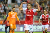 L'attaquant de Reims Pablo Chavarria buteur lors de la victoire 1-0 face à Lyon au Stade Auguste Delaune le 17 août 2018