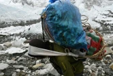 Des porteurs acheminent les vivres au camp de base de l'Everest, le 25 avril 2018 au Népal