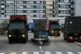 Arrivée du convoi militaire sur le parking de l'hôpital de Mulhouse, le 21 mars 2020