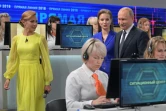Le président russe Vladimir Poutine arrive dans les studios pour son émission télévisée annuelle, "Ligne directe", le 7 juin 2018