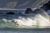 Neels Havenga lors d'une session de bodysurf, le 24 février 2021 à Noordhoek près du Cap en Afrique du Sud