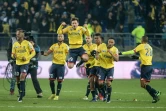 La joie des Sochaliens après leur victoire contre l'OM en Coupe de la Ligue, le 13 décembre 2016 au stade Bonal