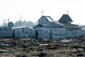 Des églises de fortune, lors du démantèlement de la partie sud de la "Jungle", le 14 mars 2016 à Calais (nord de la France)