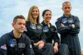 (g-d) L'équipage de la mission "Polaris Dawn" de SpaceX: le milliardaire Jared Isaacman, les employées de SpaceX Anna Menon et Sarah Gillis, et le pilote Scott Poteet, le 11 février 2022 