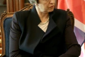 La Première ministre britannique Theresa May, le 3 avril 2017 à Amman, lors d'une visite en Jordanie