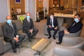 (de g à d) Le ministre de la Justice, Eric Dupond-Moretti, le Premier ministre Jean Castex, le maire de Nice Christian Estrosi et le ministre de l'Intérieur Gérald Darmanin à Nice le 25 juillet 2020