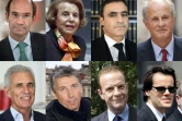 Montage rassemblant les portraits de (de gauche à droite et de bas en haut) Eric Woerth, Liliane Bettencourt, Pascal Wilhelm, Patrice de Maistre, l'avocat fiscaliste Carlos Vejarano, Stéphane Courbit, François-Marie Banier et son compagnon Martin d'Orgeval