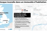 Carte localisant la tour Grenfell à Londres, où un incendie a ravagé un immeuble d'habitation, mercredi matin 