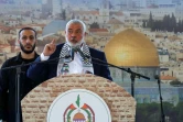 Le chef chef du Hamas, Ismaïl Haniyeh, s'exprime lors d'un rassemblement public à Saïda, dans le sud du Liban, le 26 juin 2022