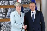 La Première ministre britannique Theresa May est reçue par le président du Conseil européen Donald Tusk, à Bruxelles le 8 décembre 2017  