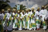 Des fidèles à la veille de la fête éthiopienne orthodoxe de Timkat à Gondar, principale ville de la région de l'Amhara théâtre d'un conflit armé depuis plusieurs mois, le 19 janvier 2024