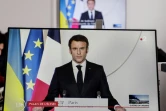 Le président français Emmanuel Macron fait une déclaration sur la situation en Ukraine après l'invasion russe, le 24 février 2022 à l'Elysée, à Paris