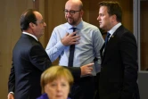 Le président français Francois Hollande, les Premiers ministres belge  Charles Michel et luxembourgeois Xavier Bettel, et la chancellière Angela Merkel, le 29 juin 2016 à Bruxelles