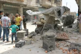 Le quartier de Sakhur dans la banlieue d'Alep après un bombardement le 24 avril 2016 en Syrie