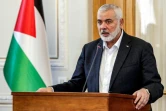 Le chef du Hamas Ismaël Haniyeh en conférence de presse après avoir rencontré le ministre iranien des Affaires étrangères à Téhéran, le 26 mars 2024
